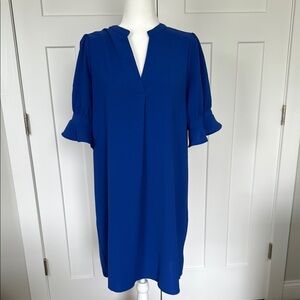 Elegant Blue Dress with Ruffle Sleeves
